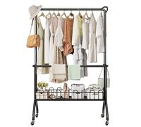 Double porte-vêtements multifonction en métal sur pied pour appartement et balcon (noir, 80 cm)