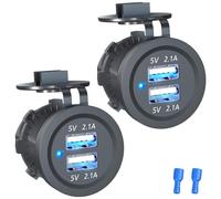 Double ports de charge 2,1 A Prise USB 12 V, 2 Pièces Prise USB de Voiture Chargeur de Voiture Prise d'installation USB 24 V Prise Allume-Cigare étanche avec LED Bleue pour Moto Bateau Camion Caravane