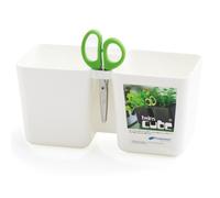 Double pot de fleurs avec ciseaux Twins Cube Pot à herbes avec ciseaux à triple lame Ciseaux à herbes Plastique 2,5L 12cm de hauteur blanc