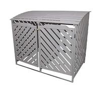 Double poubelle à roulettes pour abri de jardin, bois gris, housse et chaîne verrouillables, kit de fixation inclus (122 cm H x 149 cm L x 92,5 cm P)