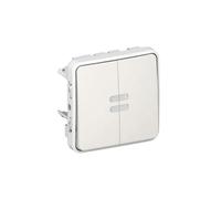 Double poussoir inverseur lumineux Plexo IP55 - Composable saillie ou encastré - Blanc