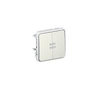 Double poussoir inverseur lumineux Plexo IP55 - Composable saillie ou encastré - Blanc