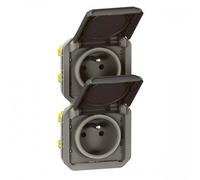 Double prise 2P+T composable étanche verticale - anthracite - Plexo LEGRAND