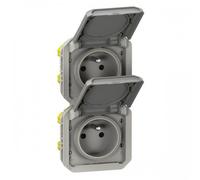 prise de courant - 2 x 2p+t - verticale - gris - composable - legrand plexo 069563l