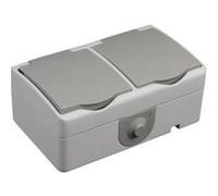 Zenitech - Double prise 2P+T horizontale Mini IP54 - Gris clair