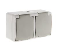 Double prise 2P+T horizontale Mini IP54 - Gris clair - Zenitech