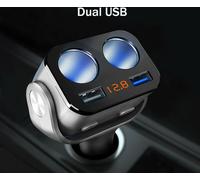 Double prise allume-cigare Adaptateur double port de charge USB Argent