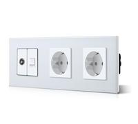 Double prise avec connecteurs d'accessoires pour TV et PC CAT5e standard de l'UE,vitre en verre CE,16 A/100-220 V CA (blanc)