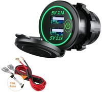 Double Prise De Chargeur Usb, Double Prise De Courant De Chargeur De Voiture Usb 5v / 4.2a Avec Interrupteur Pour Voiture 12v / 24v, Bateaux Et Marine, Moto, Camion, Vus, Utv (Vert Led).[F3978]