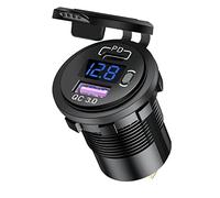 Double prise de chargeur USB, prise de moto étanche PD + 3.0 affichage numérique LED et interrupteur à fusible 10A Protection multiple