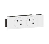 Double prise de courant 2x2P+T Surface Soluclip blanc pour goulotte Mosaic à clippage direct 4 modules - LEGRAND