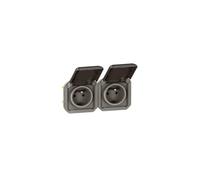 Double prise de courant précâblée 2x2P+T horizontale étanche Plexo 16A 250V IP55 2 postes avec enjoliveurs anthracite - 069842L - Legrand