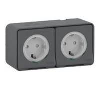 Schuko triple superficie 16A IP55 Gris