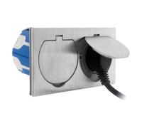 Double prise de sol 16A 2P+T finition alu brossé - IP55 avec boîte d'installation