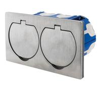 Double prise de sol 16A 2P+T finition alu brossé - IP55 avec boîte d'installation