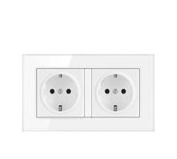 Double Prise Encastrable Blanc Pur Brillant Avec Cadre De Finition, 16a Sécurité Enfant, Adapté Pour Série Standard, Installation Verticale/Horizontale, Dimensions 146x86mm, Idéal Rénovation