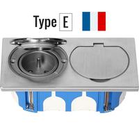 Double prise encastrée en acier inoxydable I Prise de sol IP55 avec couvercle rabattable I Type E français