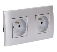 Double prise encastrée + plaque de finition Kalya - Argent - Zenitech