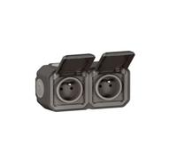 - Double prise étanche précâblée avec volet Plexo 16A 250V horizontal anthracite