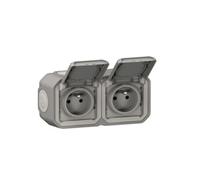 Legrand – Prise étanche double Plexo 2P+T 16A IP55, montage horizontal, gris, Fabriqué en France