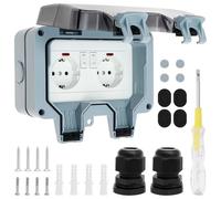 Double prise extérieure IP66 - Résistante aux intempéries - 16 A - Montage en saillie - Avec interrupteur et stylo de test - Prise de contact de protection pour jardin, extérieur et pièces humides