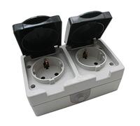 Double prise extérieure Schuko IP44/IP54 étanche avec couvercle rabattable Montage en saillie