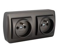 - Double prise française 2P+T 16A 250 V - en saillie noir graphite