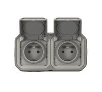 LEGRAND - Prise Etanche Double IP55 avec Terre Plexo - Prise 2P+T 16A Complète avec Volet - Pour Pose en Apparent - Montage Horizontal - Fabriqué En France - Gris