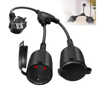 Double Prise pour Prise de Courant, Câble d'Extension avec 2 Prises Schuko, Étanchéité IP44, Prise de Protection, Parfait pour Maison, Bureau, Extérieur, 1,5 mm², 16A/250V