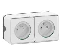 Schneider Electric MUR36027 Mureva Styl, Double Prise De Courant, Précblée, 2P+T, Standard FR, 16 A, IP55, Connexion Rapide, Blanc Mureva Styl - Saillie - IP55 - IK08 - Blanc