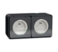 Double prise SCHNEIDER MUR36028 terre étanche complet Mureva gris