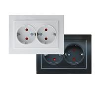 Double prise Schuko noir mat, 84 x 116 x 40 mm, finition mate, idéale pour installations électriques