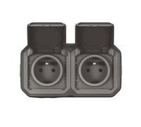Double prise terre 2 postes étanche pose horizontale complet anthracite Legrand Plexo