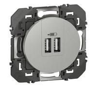 Prise double chargeur USB Type A composable Dooxie Legrand - Aluminium
