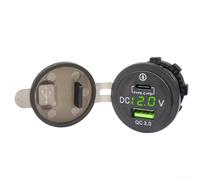 Double prise USB pour chargeur de voiture étanche avec charge rapide QC 3 0 et voltmètre LED pour voitures, bateaux, camping-cars, motos, téléphones portables, tablettes (vert)