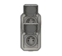 LEGRAND - Prise Etanche Double IP55 avec Terre Plexo - Prise 2P+T 16A Complète avec Volet - Pour Pose en Apparent - Montage Vertical - Fabriqué En France - Gris