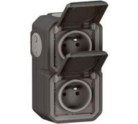 Double prises 2 pôles avec terre verticales Legrand Plexo anthracite en saillie