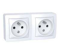 Double prises de courant ALREA connexion rapide avec cadre saillie blanc polaire 2P+T avec obturateurs - SCHNEIDER ELECTRIC -