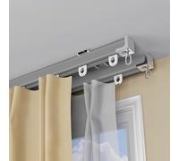 Double rail de 0,7 à 6 m avec rouleaux silencieux, système d'intimité pour salon et salle de bain, gris, tringle de douche suspendue (440 cm)
