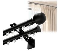 Double Rails 50-800 CM Rail de Rideau en Aluminium Système de Coulissage Silencieux avec Supports, Tringle à Rideau pour Séparateur de Pièce Salon Chambre Camping Car(Noir,460cm)