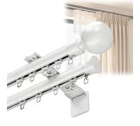 Double Rails 50-800 CM Rail de Rideau en Aluminium Système de Coulissage Silencieux avec Supports, Tringle à Rideau pour Séparateur de Pièce Salon Chambre Camping Car(Blanc,180cm)