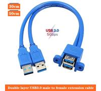 Double rallonge USB 3.0 mâle à femelle avec oreilles peuvent être fixes, double oreille USB 3.0 mâle à femelle