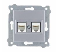 Double Réseau Murale Encastrée RJ45 Cat.6 avec 2 Ports Ethernet-Prise Murale Argent pour Bureau,Maison,Routeur-Compatible avec Les Séries KARELL/ODAK/COMFORT-254/10E