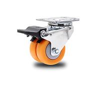 Double Row Nylon Casters, with Double Wheels,High Load-Bearing Industrial Wheels, Wear-,1.5inch 2inch 2Pcs Casters(Plate Brake,2 inch)