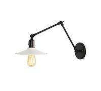 Double Section Retro Loft Switch Wall Light LED Industrial Lampshade Free Adjust Long Swing Arms for Bedroom Restaurant Bar E27 Edison Fixtures Modern Chandeliers (White)