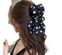 Double Sided Bow Hair Claw Satin Cross Knotted Grab Clip Polka Dot Big Back Of The Head Shark Ponytail Holder(White dot)