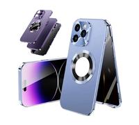 Double-Sided Glass Magnetic Metal Frame Phone Case for iPhone 15 14 13 Pro Max,Metal Lens Electroplated-Glass Anti-Scratch Protection Cover,360° Full Coverage Shell