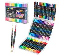 Double Sided Markers, 48 Colors Acrylic Pens, Fine Brush Tip Drawing Set, Vibrant Quick Dry Paint Markers, Art Supplies for Painting Journaling Kids Glass Fabric Wood Canvas DIY Craft Use 24x19x4.5cm
