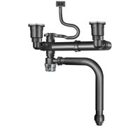 Double Siphon Lavabo, Siphon Gain de Place Réglable en PP, avec Tuyau D'évacuation Rétractable et Raccords à 4 Voies, sans Blocage et Résistant Aux Odeurs, pour Cuisine (Noir)