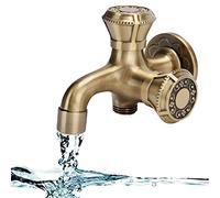 Double Sortie Robinet pour machine à laver, G1/2 Jardin Extérieur Robinet Sculpté Antique à Poignée Unique en Laiton Massif Mural pour Machine à Laver